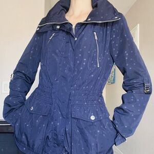 BCBGeneration Dark Blue Utility Jacket with Polka Dots